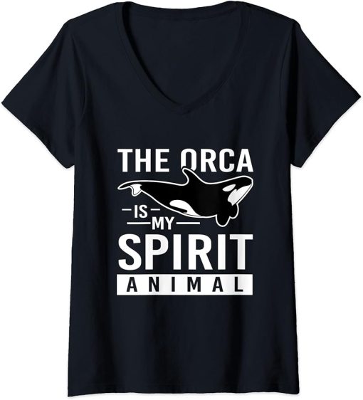 Womens The Orca Is My Spirit Animal Orca V-Neck T-Shirt