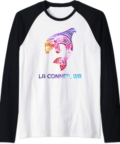 La Conner WA Native American Orca Killer Whale Raglan Baseball Tee