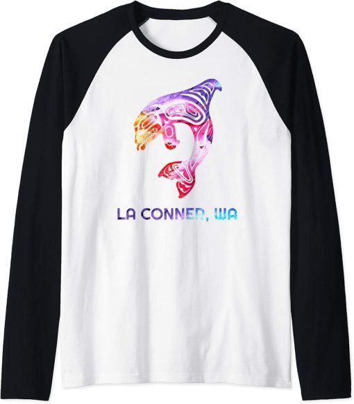 La Conner WA Native American Orca Killer Whale Raglan Baseball Tee